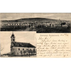 1910 Budaörs, látkép, templom (kis szakadás / small tear)