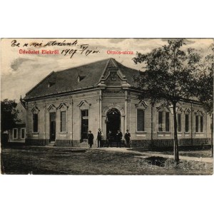 1907 Elek, Ormos utca, Özv. Schwarcz Jakabné és Fiai üzlete és saját kiadása (kis szakadás / small tear)