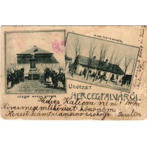 1901 Herczegfalva, Hercegfalva (Mezőfalva); József nádor szobor, M. kir. postahivatal. Art Nouveau (szakadások / tears)