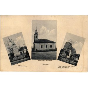 Kocsér, Hősök szobra, Római katolikus templom, régi templomrom a római katolikus temetőben. Hangya szövetkezet kiadása (r)