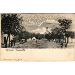 Ménfőcsanak, Csanak (Győr); Fő utca, templom. Berecz Viktor kiadása (fl)