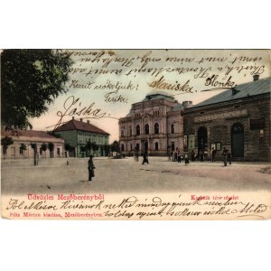 1906 Mezőberény, Kossuth téri részlet, Városháza, Herzberger Dániel üzlete, Adriai biztosító társaság. Piltz Márton kiadása (EK)