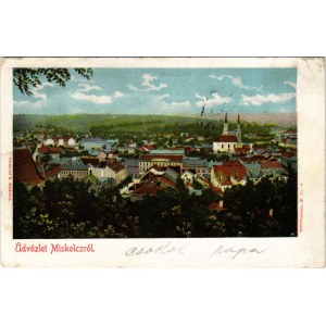 1902 Miskolc, látkép, templom. Ferenczi B. kiadása (EK)