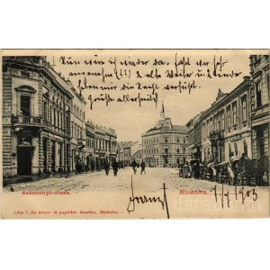 1903 Miskolc, Széchenyi utca, Nagy Miklós üzlete, lovaskocsik. Lövy I. fia kiadása (EK)