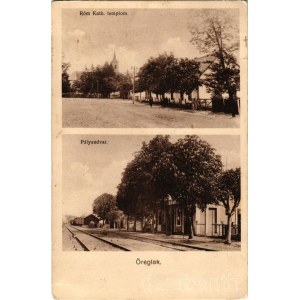 Öreglak, Római katolikus templom, Pályaudvar, vasútállomás. Szántó János kiadása (EK)