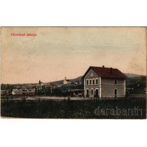 1915 Pécsvárad, látkép, vasútállomás. Szilcz Dávid kiadása (r)