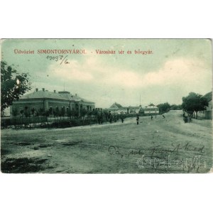 1909 Simontornya, Városház tér és bőrgyár. Salamon Ferenc felvétele, Friedmann M. kiadása (kopott sarkak / worn corners)