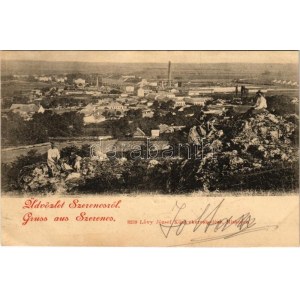 1898 (Vorläufer) Szerencs, kirándulók, háttérben a cukorgyár. Lővy József kiadása (ázott sarok / wet corner)