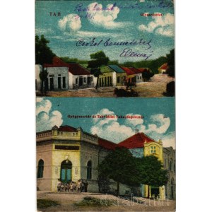 1923 Tab, utca részlet, Gyógyszertár és Tabvidéki Takarékpénztár. Singer Simon kiadása (EB)