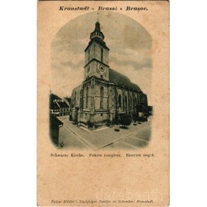 Brassó, Kronstadt, Brasov; Fekete templom. Julius Müller utóda Tartler &amp; Schreiber kiadása / Biserica negra / Schwarze Kirche / church (gyűrődés / crease)