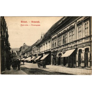 1914 Brassó, Kronstadt, Brasov; Kapu utca, gyógyszertár, Balázs, Heinrich Zintz üzlete / street view, pharmacy, shops (EK)