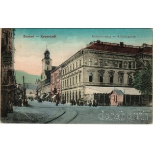 Brassó, Kronstadt, Brasov; Kolostor utca, kávéház, üzletek / Klostergasse / street view, café, shops (EK)