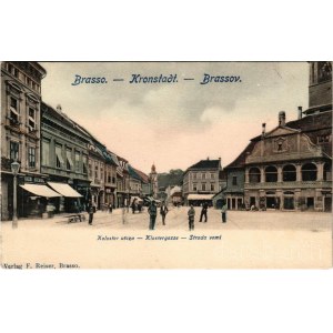 Brassó, Kronstadt, Brasov; Kolostor utca, Schul üzlete. F. Reiser kiadása / Klostergasse / Strada vami (EK)