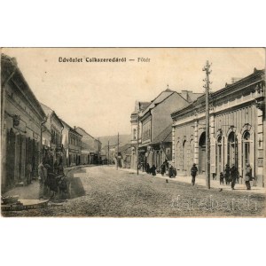 1913 Csíkszereda, Miercurea Ciuc; Fő tér, Európa szálloda, üzletek. Szvoboda Miklós kiadása / main square, hotel, shops (EK)