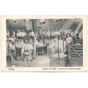 Felek, Freck, Avrig; Üveggyár, munkások csoportja. Gh. Maxim kiadása / Fabrica de Sticla, Lucratori in timpul lucrarei / glassworks, glass factory, group of workers (Rb)