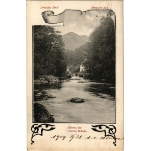 1909 Herkulesfürdő, Baile Herculane; Cserna híd. Divald Károly 911. / Cerna bridge. Art Nouveau (EK)