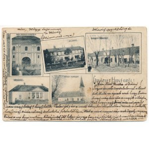 1909 Hídvég, Haghig; Gróf Nemes kastély, vasútállomás, Pannonia vendéglő, étterem, községháza, Román ortodox templom. J. E. Steegmüller kiadása és felvétele / castle, railway station, restaurant, town hall, Romanian Orthodox church (fa)