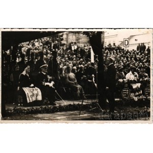 1940 Kolozsvár, Cluj; bevonulás, Horthy Miklós, Purgly Magdolna, Teleki Pál / entry of the Hungarian troops. photo + 1940 Kolozsvár visszatért So. Stpl. (EK)