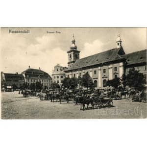 1908 Nagyszeben, Hermannstadt, Sibiu; Grosser Ring / piac tér, üzletek / market square, shops (EB)
