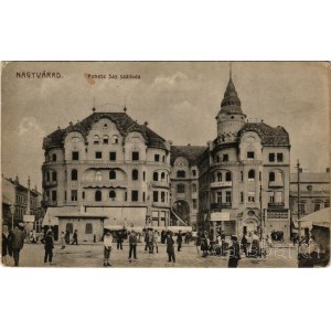 1915 Nagyvárad, Oradea; Fekete sas szálloda, biztosító, bank, üzletek, Rigler József Ede kiadása / hotel, shops (EK)