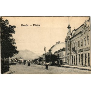 Naszód, Nasaud; Fő utca, Pollák és Siegelstein üzlete / main street, shops (EK)