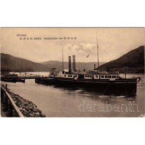 Orsova, DDSG kikötő SOPHIE oldalkerekes gőzhajóval / Schiffstation der DDSG / DDSG ship station with SOPHIE sidewheeler steamship. She was requisitioned for service on the Danube by the k.u.k. Zentraltransportleitung (ZTL), but returned to the company aft