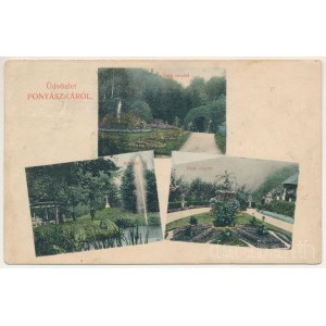 Ponyászka, Poneasca (Bozovics, Bozovici); park, halastó. Feldmann Ignác kiadása / park, fishpond, lake (Rb)