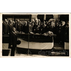 1940 Szatmárnémeti, Satu Mare; bevonulás, vitéz Nagybányai Horthy Miklós Magyarország kormányzója, Teleki Pál, Hóman Bálint, Reményi-Schneller Lajos, Teleki Mihály, vitéz Bartha Károly, Werth Henrik, vitéz Koós Miklós tábornok, vitéz Keresztes-Fischer Laj