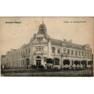 1918 Szatmárnémeti, Satu Mare; Posta- és távirda hivatal, hirdetőoszlop. Lövy kiadása / post office (EK)