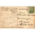 1913 Székelykeresztúr, Cristuru Secuiesc; Jézuskiáltó hegy, Fő tér, nyomda és könyvkötészet üzlete. Szabó Kálmán kiadása / book printing and binding shop + BRASSÓ - BUDAPEST vasúti mozgóposta bélyegző (gyűrődés / crease)