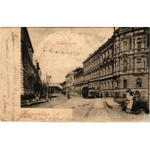 Temesvár, Timisoara; Andrássy út, villamos. II., D.K.F.E. 39. / street view, tram (Rb)