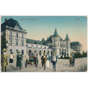 Temesvár, Timisoara; Józsefváros, indóház, vasútállomás, montázs automobillal / railway statiton, montage with automobile (EK)