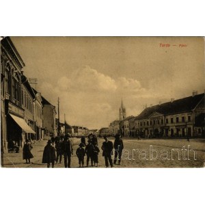 1908 Torda, Turda; Fő tér, könyvnyomda, Fodor Domokos és Amberboj Miklós üzlete. Füssy József kiadása / main square, shops (EB)