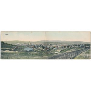 Torda, Turda; látkép. Füssy József kiadása, 2-részes kihajtható panorámalap / general view. 2-tiled folding panoramacard (gyűrődés / crease)