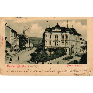 1900 Besztercebánya, Banská Bystrica; Bethlen Gábor utca, Hungária szálloda. Ilona műintézet / street, hotel