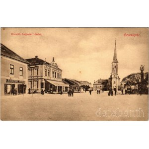 1909 Érsekújvár, Nové Zámky; Kossuth Lajos tér, szálloda, Leuchter Izidor üzlete / square, hotel, shops (EK)