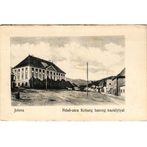 Jolsva, Jelsava; Felső utca, Koburg herceg kastélya / street view with castle (vágott / cut)