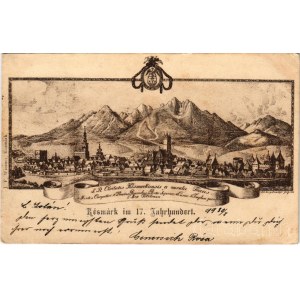 1899 Késmárk, Kezmarok; Késmárk és a Thököly vár a XVII. században / Késmárk im 17. Jahrhundert / general view with castle in the 17th century (Rb)