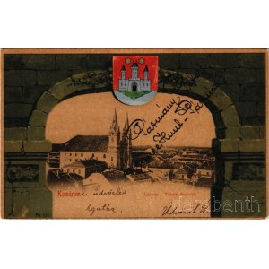 1903 Komárom, Komárno; Freisinger Mór kiadása. Szecessziós litho keret címerrel / Totale Ansicht / general view. Art Nouveau litho frame with coat of arms (Rb)