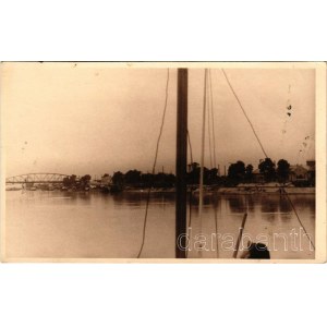 Komárom, Komárno; látkép hajóról, híd / view from a boat, bridge. photo (kis szakadás / small tear)