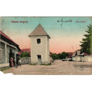 1914 Lédec, Lédecz, Ladce; utca részlet, harangtorony, üzlet / street view, bell tower, shop (b)