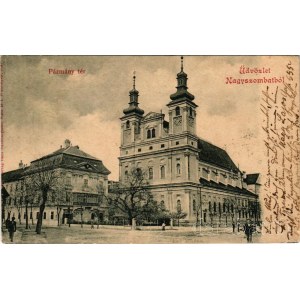 1900 Nagyszombat, Tyrnau, Trnava; Pázmány tér, templom. Hans Nachbargauer / square, church (EB)