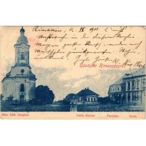1901 Rimaszécs, Rimavska Sec, Siac; Római katolikus templom, Postahivatal, Parókia, Iskola / Catholic church, post office, parish, school (EK)