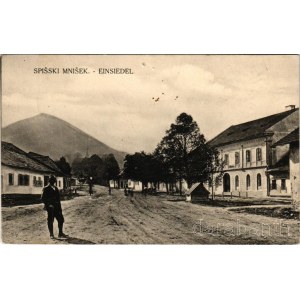 1930 Szepesremete, Einsiedel an der Göllnitz, Spissky Mnisek, Mnísek nad Hnilcom; utca részlet / street view (lyukak / pinholes)