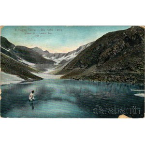 1913 Tátra, Magas-Tátra, Vysoké Tatry; Hosszú-tó, fürdőző. Dr. Trenkler Co. 1906. Tát. 17. / Langer-See / lake, bathing man (felületi sérülés / surface damage)