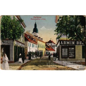 Károlyváros, Karlovac; Rakovacka ulica / utca, Ivan Lach üzlete, étterem / street view, shops, restaurant (EM)