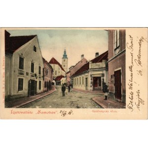 1905 Szamobor, Samobor; Rambergova ulica / utca, üzletek / street view, shops (EK)