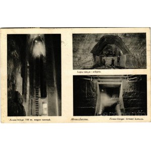 1940 Aknaszlatina, Akna Slatina, Slatinské Doly, Szolotvino, Solotvyno; Ferenc bánya: 110 m magas csarnok és Kereszt kamara, Lajos bánya sófejtés / mine interiors + 1940 Máramarossziget visszatér So. Stpl (hullámos / wavy)
