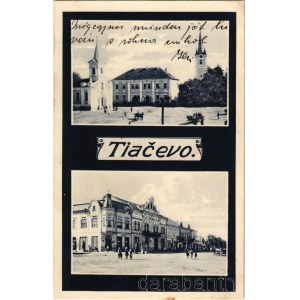 Técső, Tiacevo, Tiachiv, Tyachiv; Fő tér, templomok, Korona szálloda, üzletek / main square, churches, hotel, shops (fl)