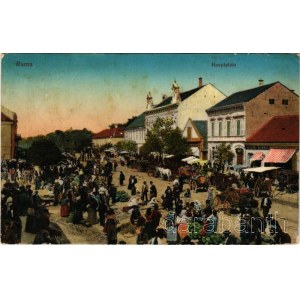 Árpatarló, Ruma; Hauptplatz / Fő tér, piac, Max. M. Weisz üzlete. R. Weninger kiadása / main square, market, shops (fa)